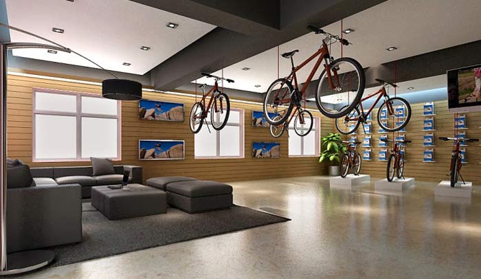 奥城自行车店休息区域装修设计案例效果图