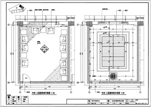 青少年活动中心深化设计施工图三层C区接待室平面/天花图